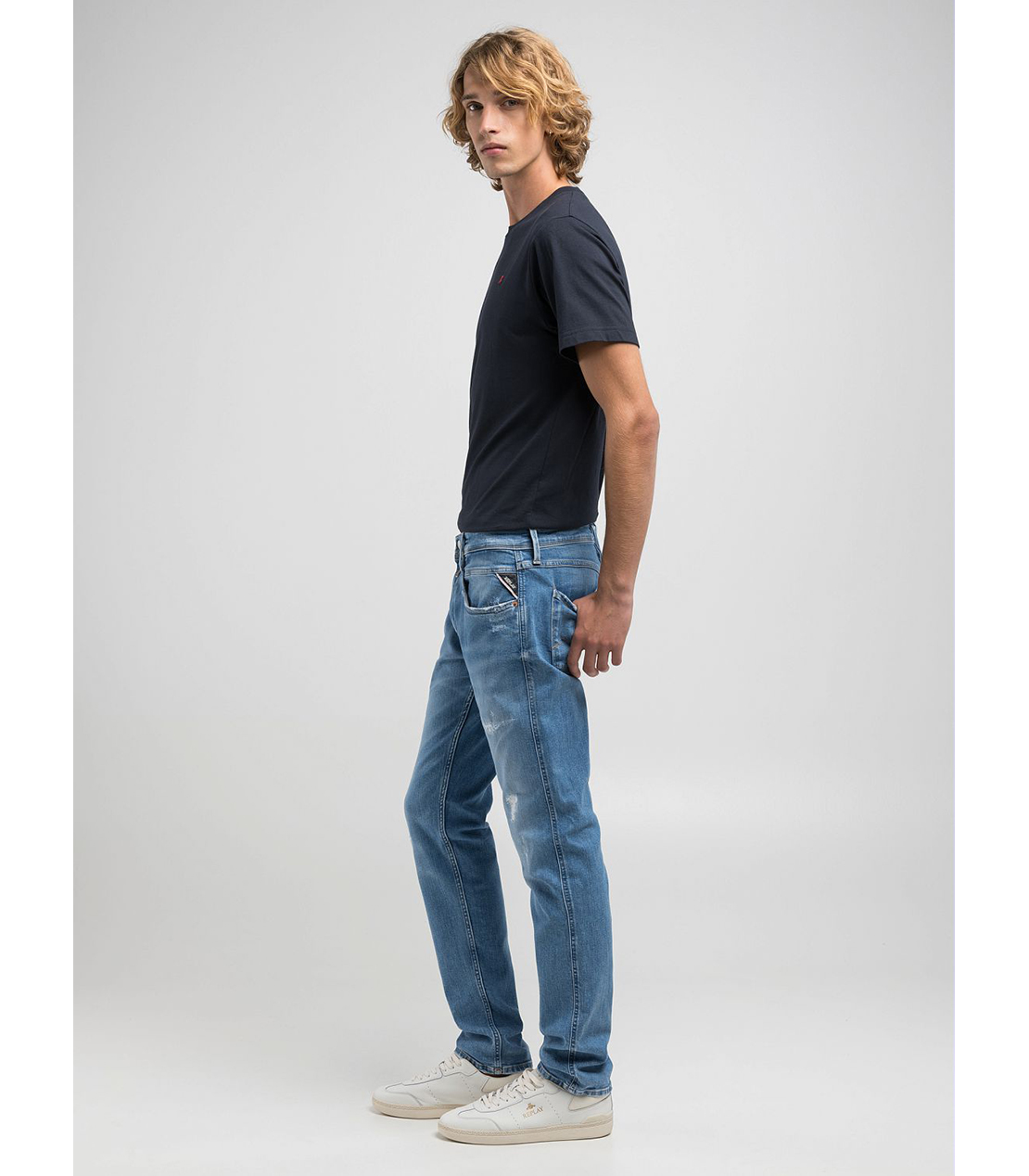 スリムフィットANBASSオーガニックコットンダメージデニム 詳細画像 ブルー 5